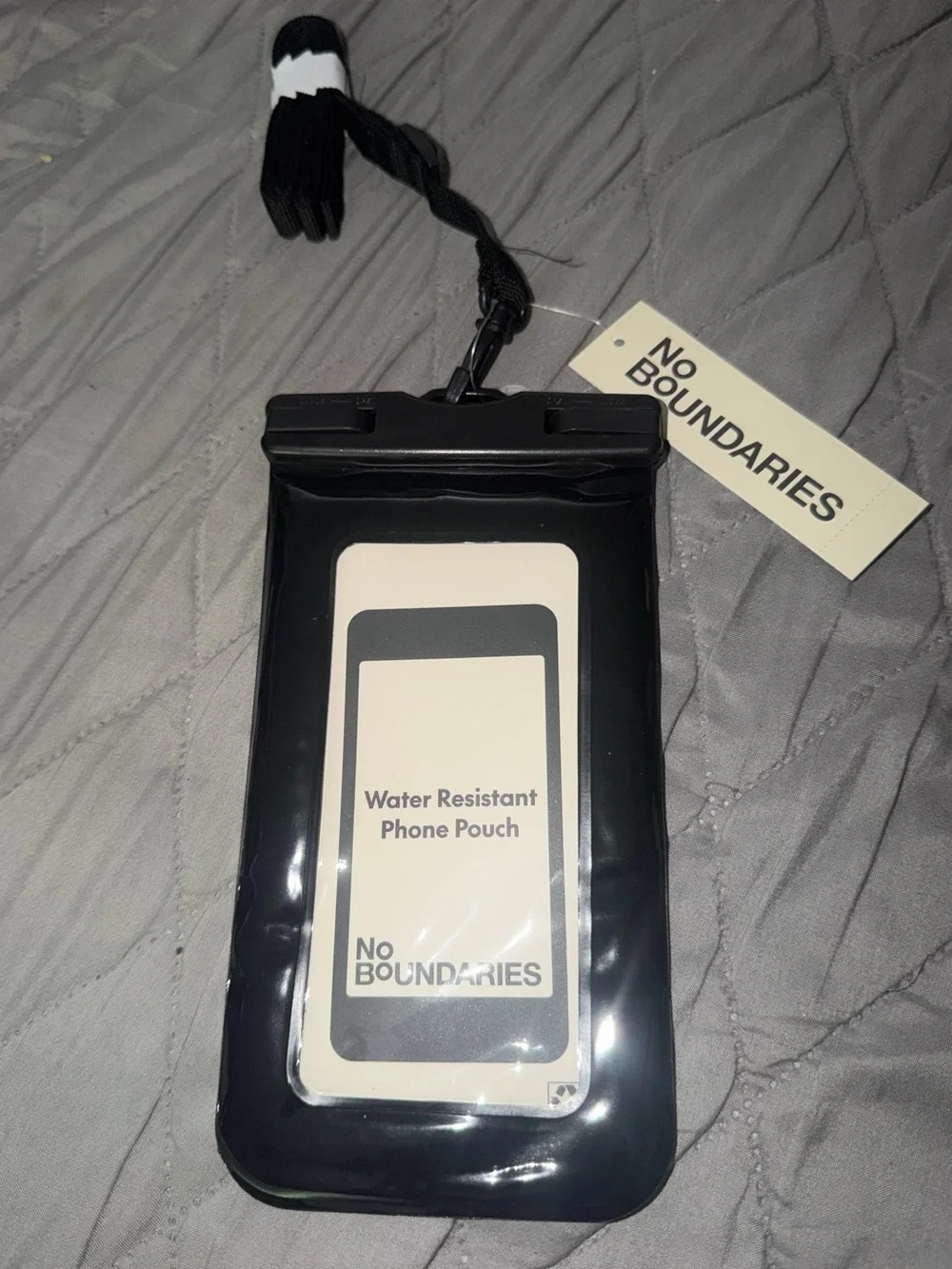 *new* No Boundaries Black Water Resistant Phone Pouch with Lanyard